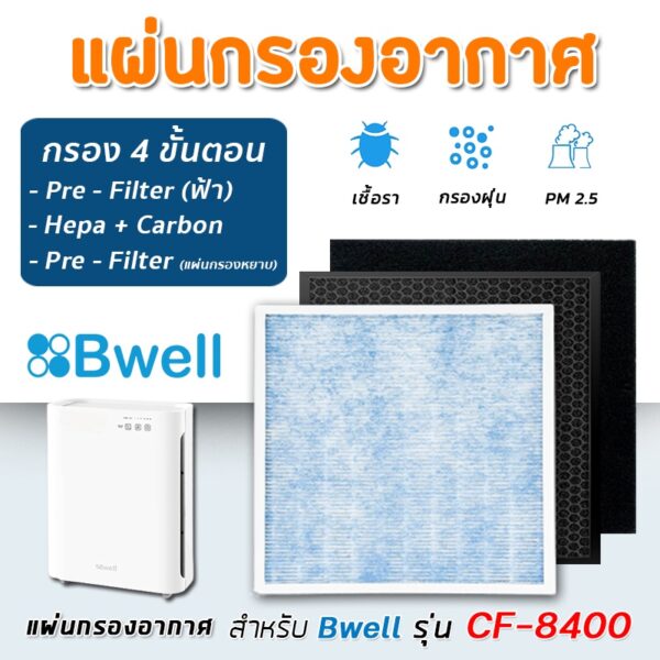 แผ่นกรองอากาศ สำหรับ เครื่องฟอกอากาศ Bwell รุ่น CF-8400 ( กรอง 4 ขั้นตอน )