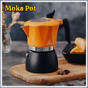 150/300ML Moka Pot กาต้มกาแฟสดพกพา หม้อต้มกาแฟ ทรงแปดเหลี่ยม (ด้ามจับเป็นพลาสติกลายไม้)