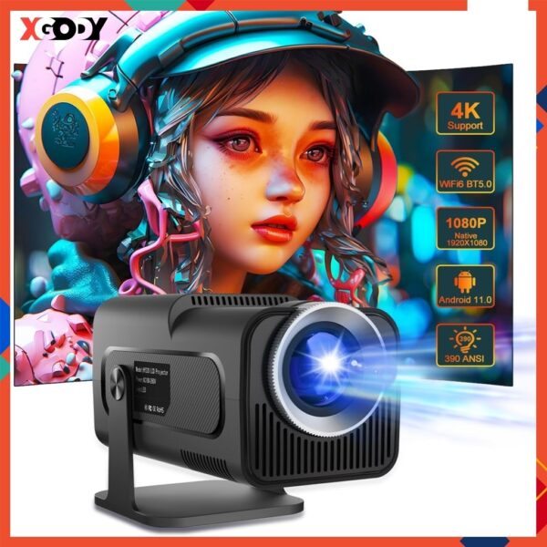 Xgody ใหม่ HY320 โปรเจคเตอร์โฮมเธียเตอร์ 1080P 4K HD 10000 Lumens รองรับ WiFi 6 และ BT5.0 Android 11 ขนาดเล็ก แบบพกพา