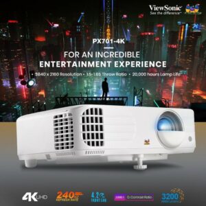 ViewSonic PX701-4K True 4K UHD 3200 Lumens 240Hz 4.2ms Home Theater Projector with HDR