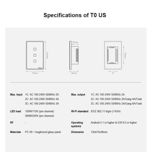 T3 สวิทไฟ วอลสวิท Wi-Fi Switch ระบบสัมผัส sonoff switch