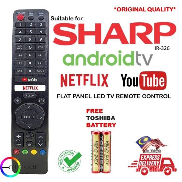 Sharp รีโมตคอนโทรลทีวี แผงแบน (IR-326) LC-60LE650M LC-60UA6800X 2T-C42BG1X 2T-50BG1X 4T-C50AL1X 4T-C60AL1X 4T-C60CK1X 2T-C32BG1X 2TC42BG1X 2T-C50BG1X L