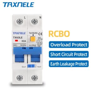 เบรกเกอร์วงจร 230V 2P MCB 30mA ป้องกันกระแสไฟเกิน RCBO RCCB RCD 16A 32A 63A