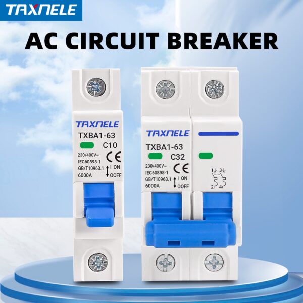 สวิตช์เบรกเกอร์ป้องกันไฟฟ้าเกิน AC MCB 1P 2P 230V 400V 6KA 6A 10A 16A 20A 32A 40A 50A 63A