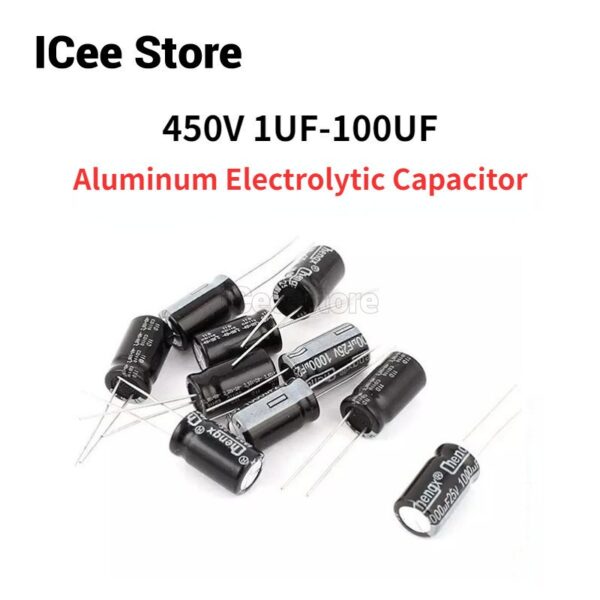 ตัวเก็บประจุอลูมิเนียมไฟฟ้า 450V 1uF-220uF 2.2uF 3.3uF 4.7uF 6.8uF 10uF 15uF 22uF 33uF 47uF 68uF 82uF 100uF 220uF 20 ชิ้น