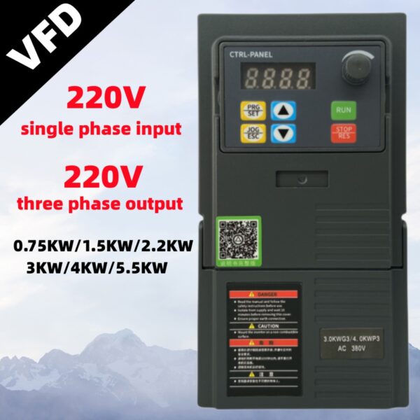 ตัวแปลงไดร์ฟความถี่ตัวแปร VFD 220V 1.5KW 2.2KW 3KW 4KW 5.5KW