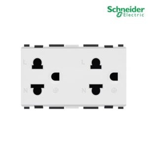 Schneider Electric เต้ารับคู่ 3 ขาพร้อมม่านนิรภัย 16A 250VAC ขนาด 3 ช่องสีขาว | S-Flexi | F1426UEST2M_WE | PlugOn