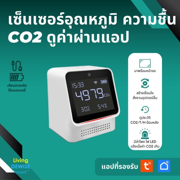 Tuya Wi-Fi Air Quality CO2 Monitor เซ็นเซอร์วัดคาร์บอนไดออกไซด์ CO2