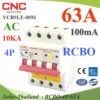 63A 4P RCBO 100mA เบรกเกอร์กันดูด RCBO ตัดวงจรไฟฟ้า เมื่อมีไฟรั่ว ไฟกระแสเกิน AC 3phase ON-Grid รุ่น RCBO-4P-6