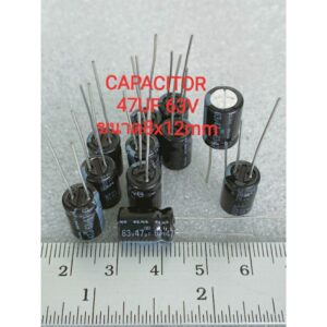 (แพ็ค20ตัว)CAPACIOR 47UF 63V ELNA ขนาด8x12mm85Cสีดำ C47UF63V 47uf63v