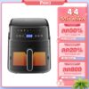 INSSA หม้อทอดไร้น้ำมัน Airfryer พร้อมหน้าต่างกระจกใส 6 ลิตร ความจุขนาดใหญ่พิเศษ ใช้ในครัวเรือน แบบสัมผัส KQZG016