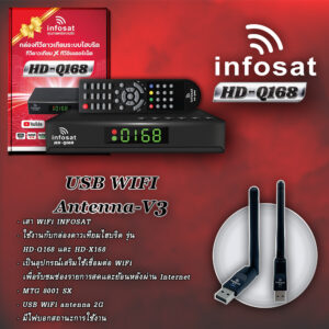 INFOSAT HD-Q168 + เสาWIFI (รองรับM3U) 2 ระบบ อินเตอร์เน็ต จานดาวเทียม (รับประกัน 1ปี )