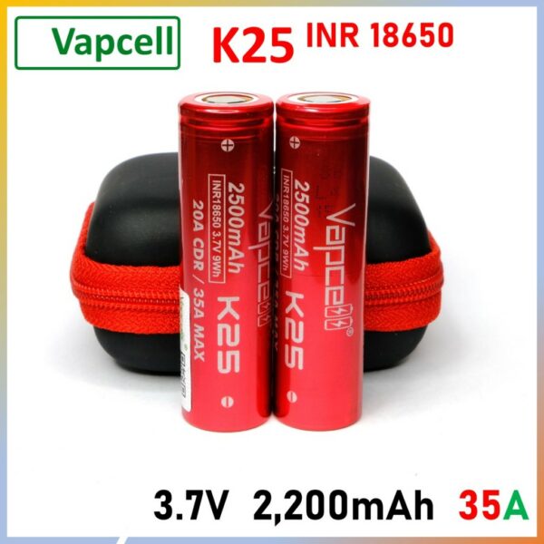 ถ่านชาร์จ 18650 Vapcell K25 สีแดง 2500mah 35A MAX