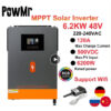 ON-OFF grid inverter Pow-HVM Mppt 6.2M 48V ใส่แบตก็ได้ หรือไม่ใช้ก็จะทำงานเป็น Ongird Hybird สินค้าในไทย ประกันนานๆ2ปี