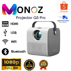 รับประกัน 5 ปี MONOZ  โปรเจ็กเตอร์ Q3 Pro ความละเอียด 4K UHD ในตัว Android OS โปรเจ็กเตอร์คุณภาพขนาดเล็กแบบพกพา