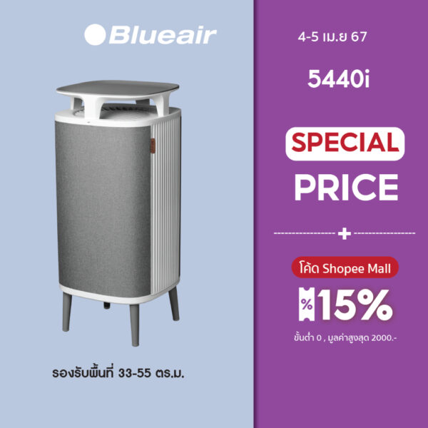 Blueair เครื่องฟอกอากาศกำจัดโควิด Air Purifier รุ่น DustMagnet 5440i  ครอบคลุมขนาดห้อง 79 ตร.ม ฟอกเร็วสูงสุดใน 30 นาที