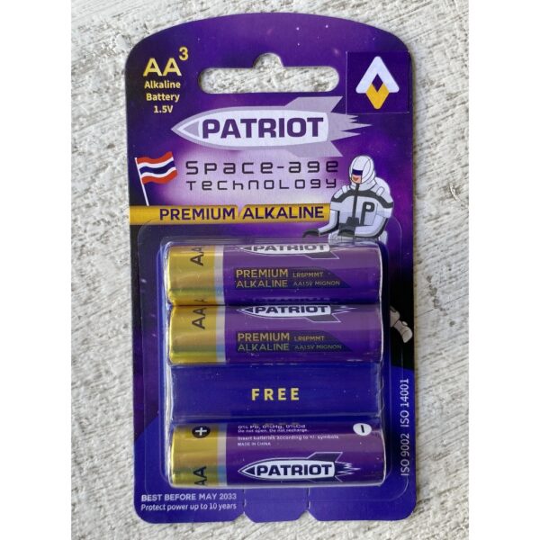 ถ่านเจ้าพลัง Patriot พรีเมียมอัลคาไลน์ ขนาด AA แพ็คละ 3 ชิ้น