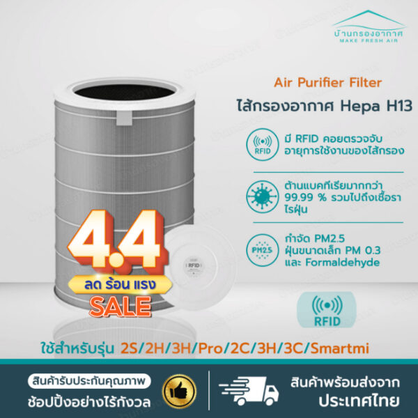 RFID ✅ ไส้กรอง สำหรับ สีเทา hepa H13 Mi Air Purifier Filter รุ่น 2S / 2H / 3H / Pro / 2C / 3C / Smartmi กรอง pm2.5