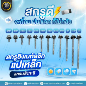 SENDOสกรูยิงเมทัลชีท แปเหล็ก แหวนสังกะสี500-1000ตัว สกรูยึดหลังคา แหวนกันรั่วกันซึม