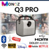 MONOZ โปรเจคเตอร์ HD Q3 Pro | HD 1080P | ระบบปฏิบัติการ Android ในตัว | โปรเจคเตอร์คุณภาพขนาดเล็กพกพา | สร้างในลำโพง