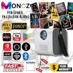 Monoz 1080P HD แอพในตัว Ans droid Q3 Pro Projector (รับประกัน 5 ปี) มินิโปรเจ็กเตอร์