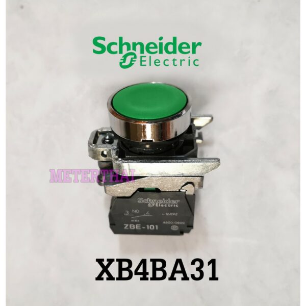 Schneider electric XB4BA31 สวิทซ์ปุ่มกดหัวเรียบสีเขียว 1NO