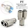 ทองเหลืองนิวเมติกตัวเชื่อมต่อด่วนทองแดงข้อศอกชุบนิกเกิล hose air compressor accessories PY4 6 8 10 12mm