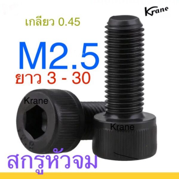 สกรูหัวจม ดำ M2.5 ยาว 3 - 30 น็อตหกเหลี่ยม สกรูหกเหลี่ยม