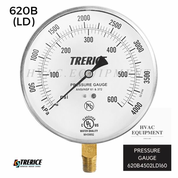 Trerice-620B (LD) หน้าปัด 4.5 นิ้ว หน่วย psi คู่ kPa เกลียว 1/4"NPT เกจวัดแรงดัน Pressure Gauge ยี่ห้อ Trerice