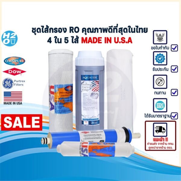 USA ชุดไส้กรองน้ำ RO 50 GPD (USA) Gold Set ขนาด 10 นิ้ว FILMTEC Purtrex Omnipure AQUATEK