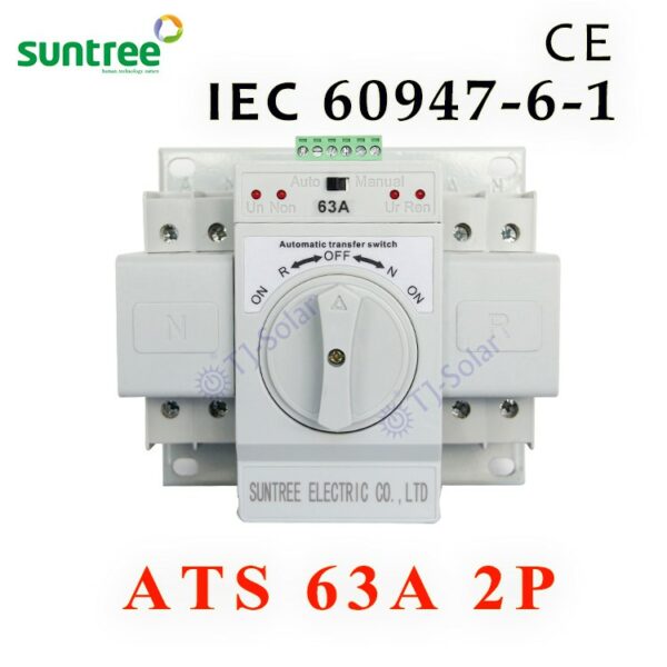 Suntree ATS Automatic Dual Power Transfer Switch 2P 63A สวิตซ์สลับแหล่งจ่ายไฟ อัตโนมัติ ระบบไฟฟ้าสำรอง