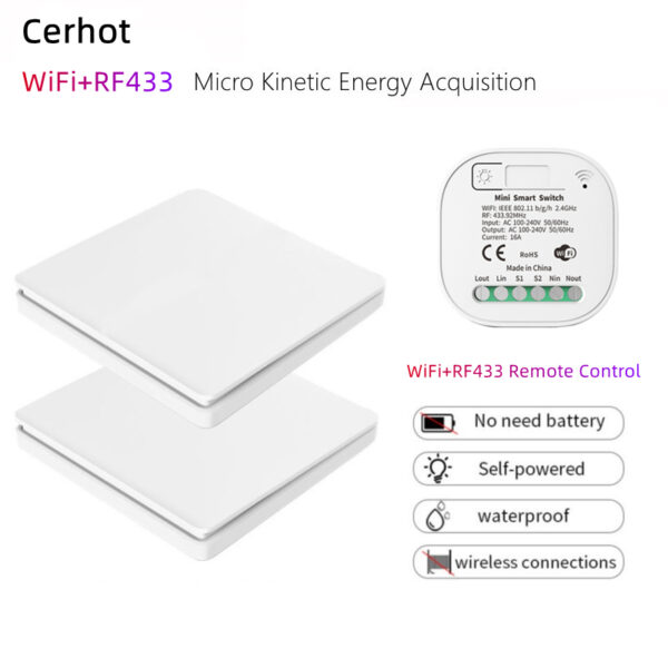 Cerhot Tuya โมดูลรับสัญญาณสวิตช์ไร้สาย WiFi 433Mhz 100V~ 250V เปิด/ปิด ไม่มีแบตเตอรี่ กันน้ํา IP68