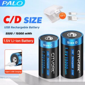 Palo แบตเตอรี่ลิเธียมไอออน Size C Size D 1.5v ถ่านชาร์จ Type-C ชาร์จ USB สําหรับบ้าน แบตเตอรี่