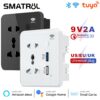 Smatrul Tuya Wifi ซ็อกเก็ตอัจฉริยะติดผนัง ปลั๊ก US กระจกนิรภัย ชาร์จเร็ว 3.0 ชาร์จ Usb ตั้งเวลา แอพไฟฟ้า