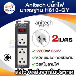 Anitech ปลั๊กไฟ มาตรฐาน มอก. H613-GY มีสวิทต์ปิด-เปิด (ไม่มีแพ็คเกจ)