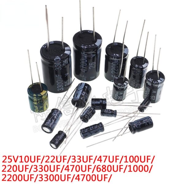 ตัวเก็บประจุอลูมิเนียมไฟฟ้า 25v 10 22 33 47 100 220 330 470 680 1000-4700UF