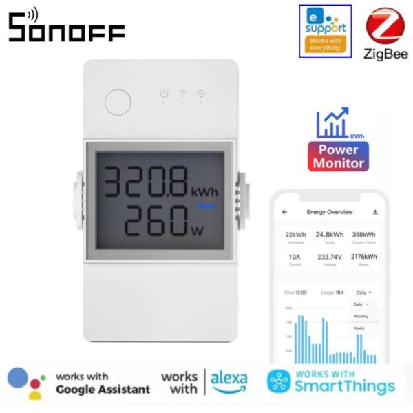 Sonoff POW Elite สวิตช์ไฟอัจฉริยะ 16A 20A ESP32 ชิปหน้าจอ LCD ป้องกันการโอเวอร์โหลดผ่าน eWeLink Alexa Google Home