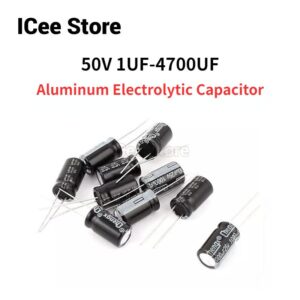 ตัวเก็บประจุอลูมิเนียมไฟฟ้า 50V 1uF-4700uF 1uF 10uF 22uF 47uF 100UF 220UF 330UF 470UF 680UF 1000UF 2200UF 4700uF 50 ชิ้น