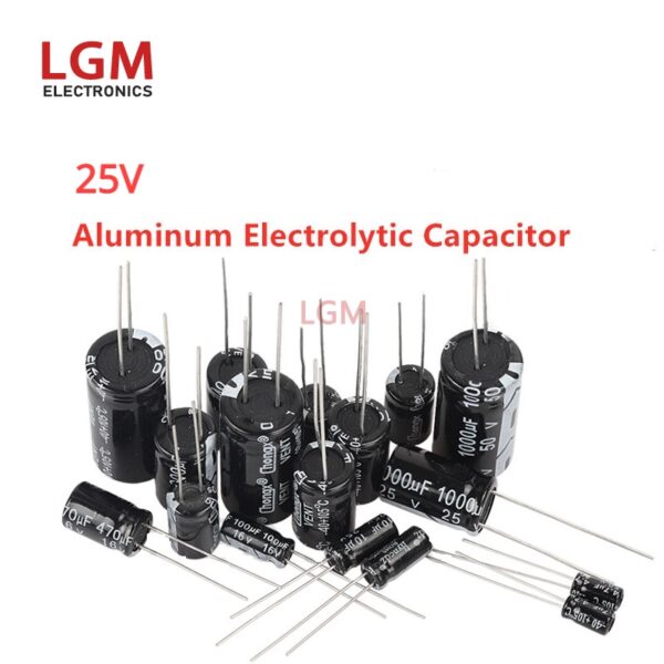 ตัวเก็บประจุอลูมิเนียมไฟฟ้า 25V 10UF 100UF 220UF 330UF 470UF 680UF 1000UF 2200UF 3300UF 4700UF 6800UF 50 ชิ้น