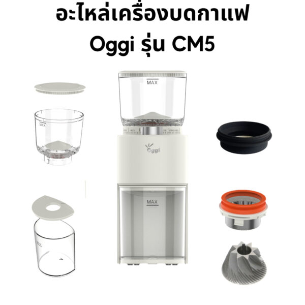 อะไหล่สำหรับเครื่องบดกาแฟ Oggi รุ่น CM5 เฟืองบดทรงกรวย (จานบน + ล่าง) โถใส่เมล็ดกาแฟ โถใส่ผงกาแฟ ยางตบไล่เศษกาแฟ อุปกรณ์