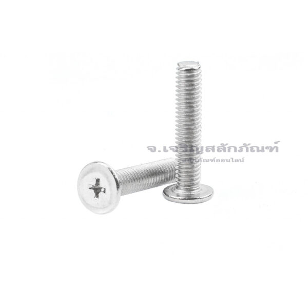 น็อตหัวแบนแบบบางหัวแฉกสแตนเลส สกรูหัวกลมแบนแฉก SUS M3 M4 M5 M6 (แพ็ค 10 ตัว)  Stainless Steel Thin-Phillips Head Screw