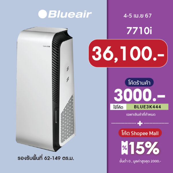 Blueair เครื่องฟอกอากาศกำจัดโควิด Air Purifier รุ่น 7710i ครอบคลุมห้อง 149 ตร.ม ฟอกเร็วใน 30 นาที