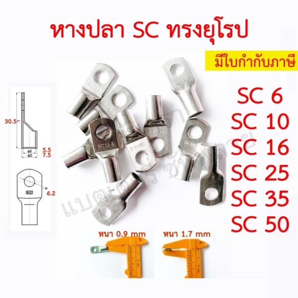 [100 ตัว] หางปลา ทรงยุโรป หนา ทองแดงชุบดีบุก SC 6-6 6-8 10-6 10-8 16-6 16-8 25-8 35-8 50-8