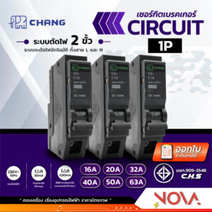 ลูกเซอร์กิต เซอร์กิตเบรคเกอร์ ลูกย่อย 1P ตราช้าง CIRCUIT BREAKER 1P CHANG (10A-63A)